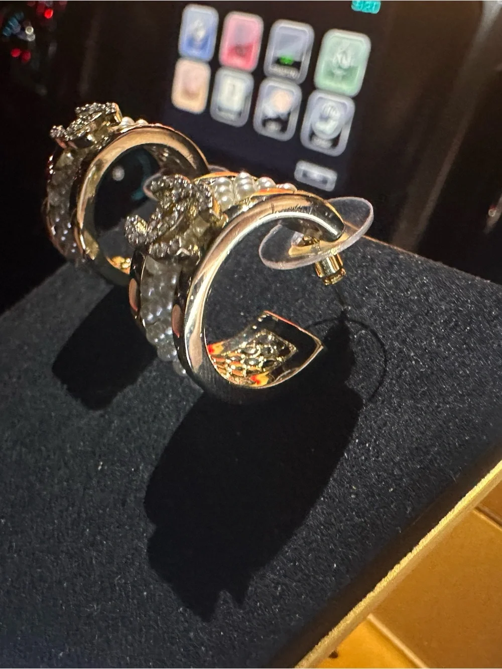 Gold-Tone Hoop Earrings with Pearls and Crystal CC Logo